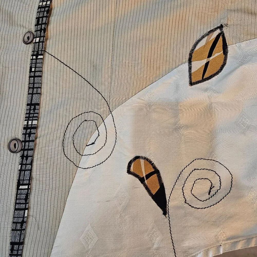 Canvasbacks Silk Blazer Jacket Medium Applique Gold Vintage Boho Artsy - Picture 6 of 10